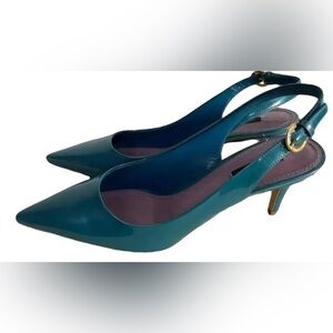 Louis Vuitton Teal Slingback Heels. Preowned..